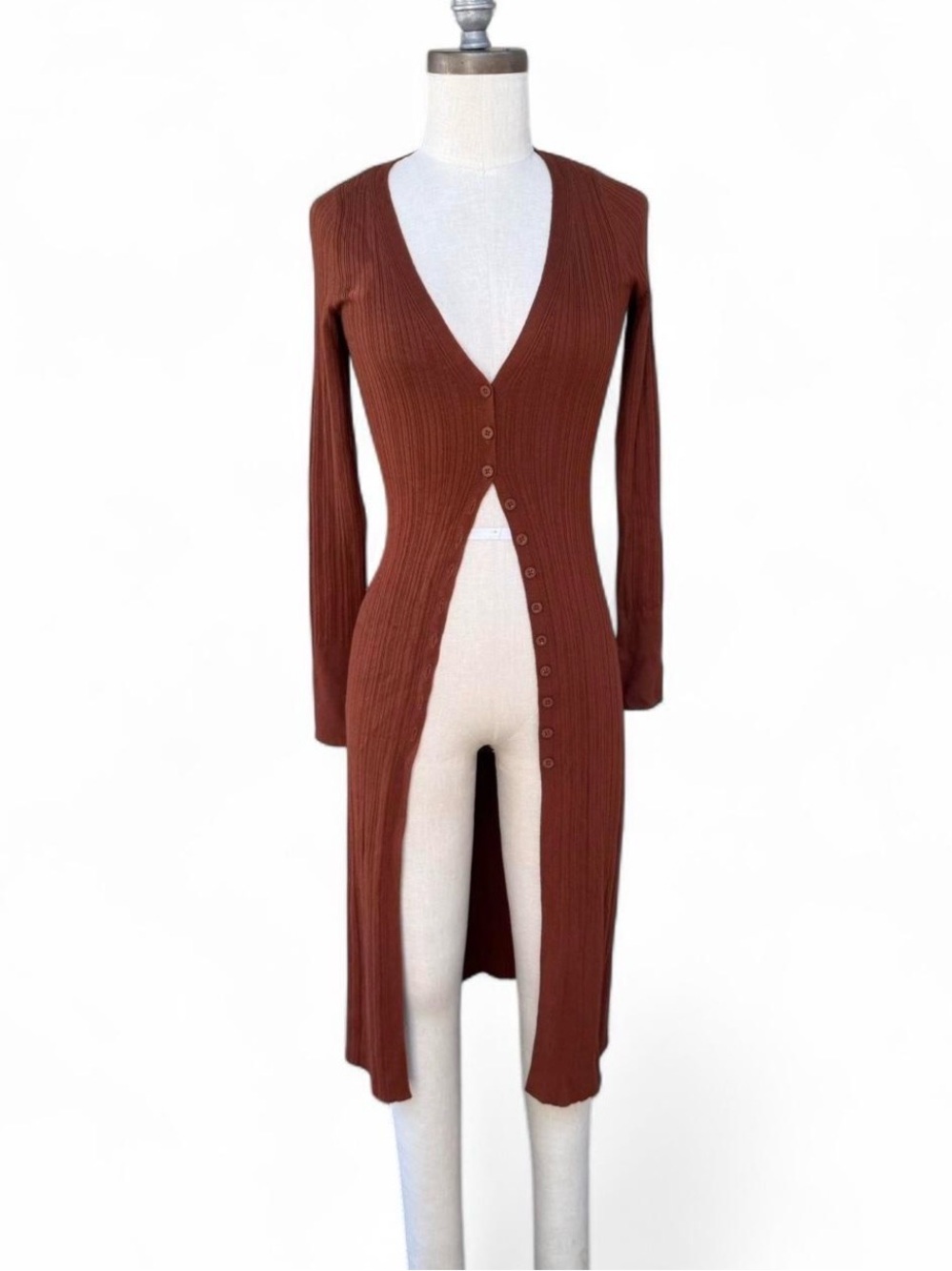 Abercrombie & Fitch Rust Brown Ribbed longline button down cardigan XXS